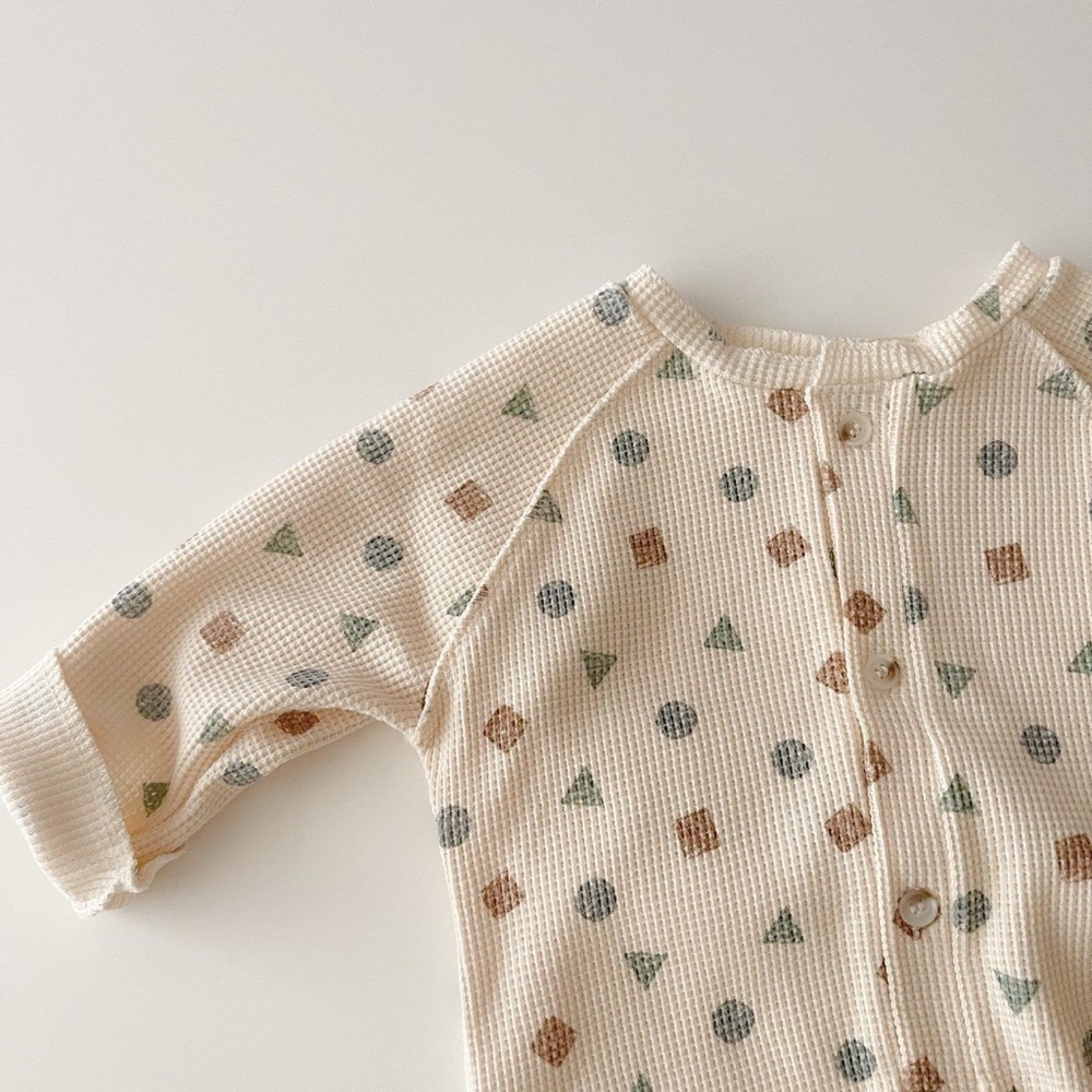 My Bebe Waffle‎ Button Romper, Neutral Shapes (6-12 Months)